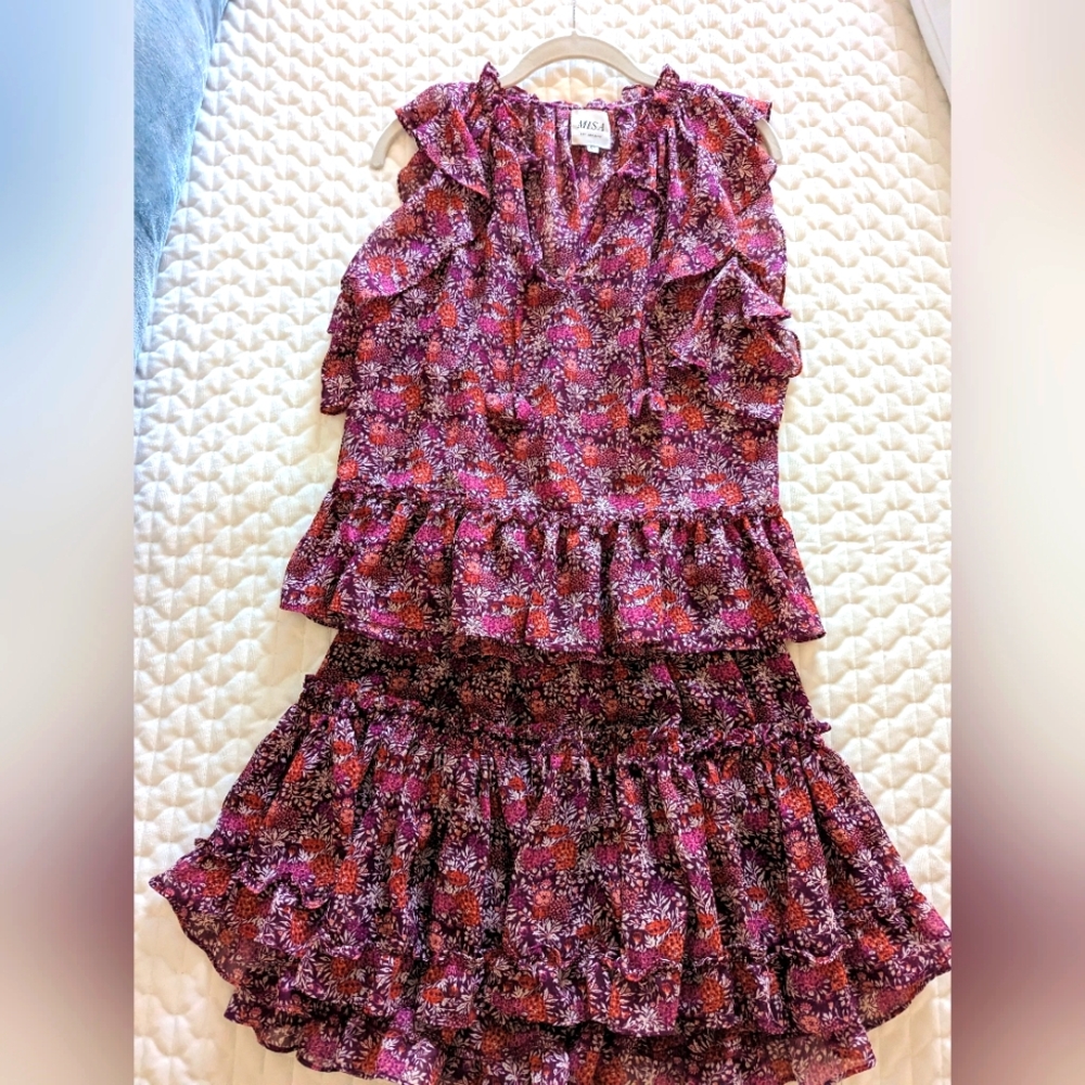 MISA smocked small mini skirt and xs top 2 piece set Like new